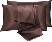 LINENOVA Satin Silk Pillowcases for Hair and Skin, Pillow Cases Standard Size Set of 2 Pack, Super Soft Pillow Cover Wrinkle Resistant with Envelope Closure-48x74cm-Chocolate Brown