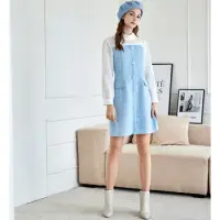 在飛比找momo購物網優惠-【H2O】假兩件小香風短洋裝 #3634014(米白/淺藍色