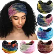 Wide Headbands Knotted Turban Headband Non Slip Elastic Hairbands Tie Dye Wor...