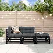 3 Piece Garden Lounge Set with Cushions Black Solid Wood, Furniture Sets, Patio Furniture