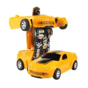 Catzon Inertial Pull Back Car Transforming Toy for 2-7 Years Old Kids Birthday Gift Yellow