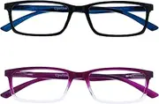 Opulize See 2 Pack Blue Light Blocking Reading Glasses Black Purple Computer Gaming Anti Glare Mens Womens BB9-15 +1.50