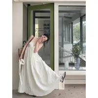 在飛比找蝦皮商城精選優惠-【BANKO】長版洋裝 露背洋裝 白色洋裝 時尚女裝夏季白色