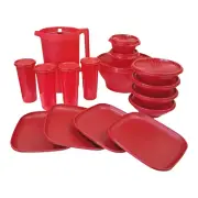 Tupperware Servalier Hostess Party Set Red 16 pcs Pitcher Plates Tumblers Bowls