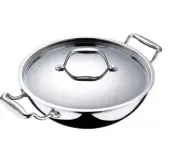 Bergner Triply Stainless Steel Wok Kadhai With Lid 32 cm 5.8 Ltr Induction Base
