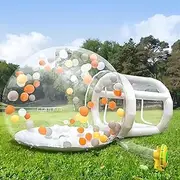 Inflatable Tent House,10FT Inflatable Bubble House Dome, Clear PVC Inflatable Bubble House Tent with 2M Tunnel, Air Blower,Air Pump Inflatable Dome for Indoor,Outdoor,Backyard