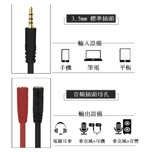 手機音頻轉接線 3.5mm 轉接線 1分2 轉接頭【五福居家生活館】孔 手機麥克風/耳機二合一線 紅白二合一線