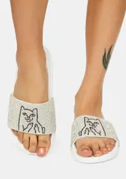 [RIPNDIP] White Rhinestone Lord Nermal Slides