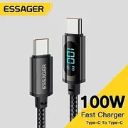Essager USB Type C To USB C Cable 100W/5A PD Fast Charging Charger Cable Nylon Braided LED Display For Samsung Phone Accessory