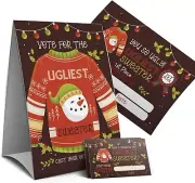 52 Piece Ugly Christmas Sweater Contest Ballot Voting Cards, Table Sign & Award