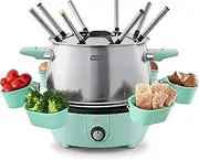 Dash Deluxe Stainless Steel Fondue Maker with Temperature Control, Fondue Forks, Cups, and Rack, with Recipe Guide Included, 3-Quart, Non-Stick – Aqua