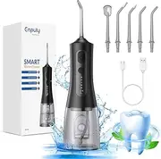 ENPULY Cordless Water Flosser with 5 Modes, Rechargeable Dental Oral Irrigator 300ml Water Teeth Cleaner Picks, 4 Jet Tips, IPX7 Waterproof Portable Flossers for Home & Travel, Black