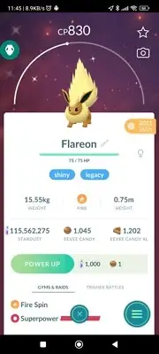Shiny Flareon Legacy ( Superpower ) Pokemon Trade Go