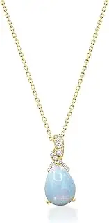 [Gin & Grace] 10K Yellow Gold Natural Ethiopian Opal Pendant With Diamonds For Women.