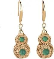 MAYJAI 24K real gold hollow design small gourd jade pulp niche earrings