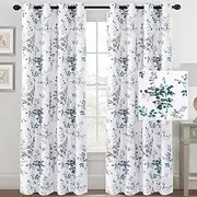 Smarcute Printed Curtains 213cm Drop Blackout Curtains for Bedroom/Living Room Thermal Insulated Grey and Turquoise Vintage Classical Floral Eyelet Curtains for Home Decor, 2 Panels