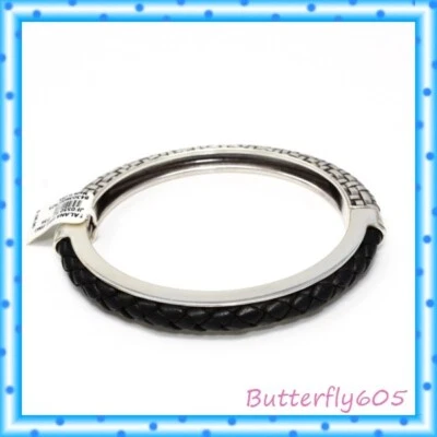Brighton Talana Black Leather Braided Hinged Bangle Bracelet NWT $68