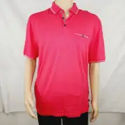 Ted Baker Men's Polo Sz. 6 (2XL) Deep Pink Short Sleeve NWOT Striped Collar