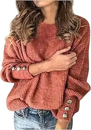 [Generic] Women's Autumn and Winter Long Sleeve Crewneck Solid Color Casual Loose Knitted Pullover Sweater Tops Quarter Zip Sweater