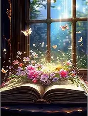 Yunruily Butterfly Book Paint by Number Adults Beginner, Flowers Paint by Number Kits on Canvas for Gifts Home Wall Decor (16x20 inch)