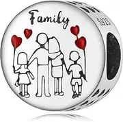 [Teleye] Family Charm 925 Sterling Silver Charm Fits For Pandora Bracelet Necklace,SCC2494, Cubic Zirconia, Created Cubic Zirconia