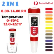 2IN1 Digital PH Meter Tester Pen Temperature Water Quality Monitor Aquarium USB