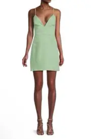 ALICE+OLIVIA JEANS Carli Pistachio Mini Empire Denim Dress 6 Stretch Straps NWT
