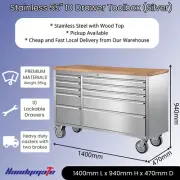 55" 10 Drawers Work Bench Tool Trolley Stainless Steel Wood Top Local Delivery