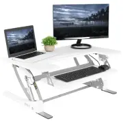 VIVO White Height Adjustable Standing Desk Monitor Riser Tabletop Sit to Stand
