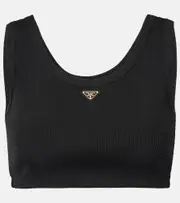 [Prada] Prada Logo ribbed-knit jersey crop top AU 16 black