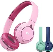 MEE audio KidJamz KJ45BT Children's Safe Listening Bluetooth Wireless Headphones with Volume Limiter & Microphone, Adjustable On-Ear Kids Headset for Online Learning/School/Travel/Tablet, Pink/Magenta