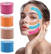 4Pcs Face Lift Tape, Anti Wrinkle Face Tape 1x197 Inch Breathable Facial Eye Neck Patches for Forehead, Cheeks and Eyes