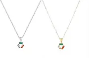 2 pieces of women's colorful zircon necklace, fashionable square inlaid pendant, stainless steel collarbone chain