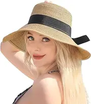 [Trifabricy] Beach Hats for Women - Wide Brim Sun Straw Hat for Women, UPF 50+ UV Sun Protection Sun Hat Womens, Floppy Sun Hat Foldable Roll up Cap, Khaki, Khaki, One Size