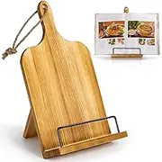 PUERSI Cook Book Stand for Kitchen Counter, Wooden Cookbook Holder, Recipe Book Holder, Adjustable Cookbook Holder Stand - Brown