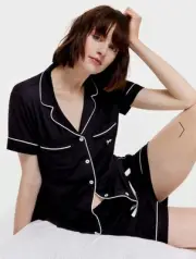 NEW PETER ALEXANDER PJ SET DREAMY BAMBOO JERSEY TOP & SHORTS BLACK S RRP$129