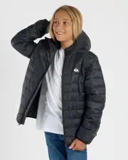 [Quiksilver] Quiksilver Boys' Scaly Youth Hooded Puffer Jacket in Black Size 16 16 Black
