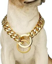ToBeTrendy Chain Dog Walking Collar Gold Cuban Link Dog Collar 316L Stainless Steel Metal 10mm/15mm Heavy Duty Chain Collar for Small Dogs(15MM, 16")
