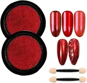 Red Chrome Nail Powder Nail Mirror Glitter Powder Holographic Magic Metallic Mirror Effect Manicure Glitter Pigment Dust Decorations with Tool（2 Boxes）