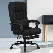 [ALFORDSON] High Back Ergonomic Study Desk Computer Chair Boss Series, Linen Executive Office Chair with Footrest Recliner for Home Office Student, Fabric Video Gaming Chair, Fabric Black