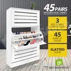 45 Pairs 3 Doors Shoe Cabinet Cupboard Storage Organiser Shelf Wooden Rack White