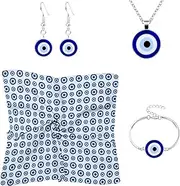 [BaBakiak] Evil Eye Protection Jewelry 5 PCS, Blue Eye Charm Necklace Earrings Bangle Headscarf Set, Lucky Jewelry Gifts for Men Women, Universal size, Stainless Steel Polyester, No Gemstone