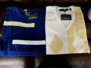 Mens Pringle L,XL Yellow Argyle and Blue Striped Sweaters 2pack for $30