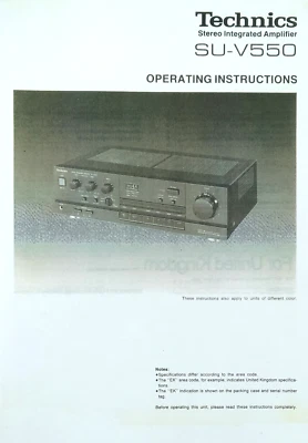 Technics SU-V550 Integrated Stereo Amplifier Operating Instructions USER MANUAL