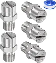 uxcell 5-Pack Flat Fan Spray Tip, 80 Degree 1/8BSPT Male Stainless Steel Pressure Washer Nozzles Cleaner Nozzle Replacement W Sealing Tape for Water Guns (1.4mm Orifice)