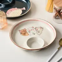 在飛比找ETMall東森購物網優惠-日式餃子盤子帶醋碟創意家用釉下彩餐具個性可愛少女心手繪水餃盤
