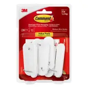 Command Medium Wire Hooks Value Pack, White, Pack Of 7 Hooks And 12 Strips