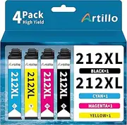 Artillo 212XL Ink Cartridges Replacement for Epson 212XL Ink Cartridges 212 XL T212 T212XL for Expression Home XP-2100 XP-3100 XP-3105 XP-4100 Workforce WF-2810 WF-2830 WF-2850 Printer (BCMY, 4 Pack)