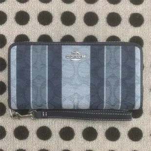 NaNa Outlet代購 美國直郵 COACH C8313 蔻馳熱賣新 夏季新品俏皮可愛 全新條紋C logo 女士皮夾 長款錢包 女生長夾 手腕錢包 附購證