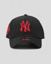 [New Era] New Era Men's New York Yankees 9Forty A-Frame Snapback Cap in Black/Scarlet One Size Black/Scarlet